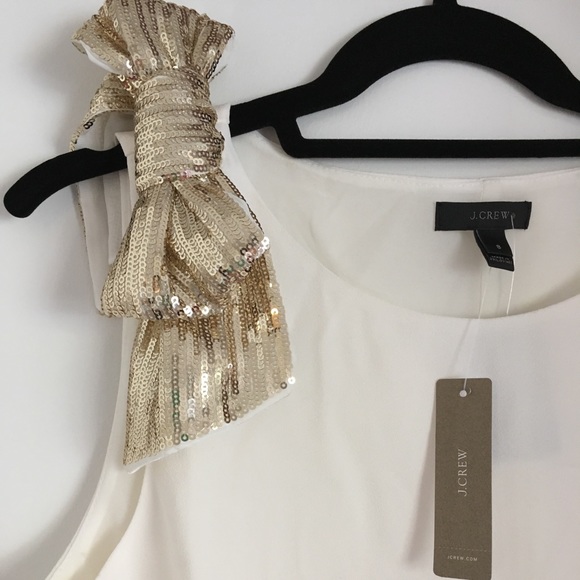 J. Crew Tops - NWT J. Crew gold sequin bow trim cream tank blouse